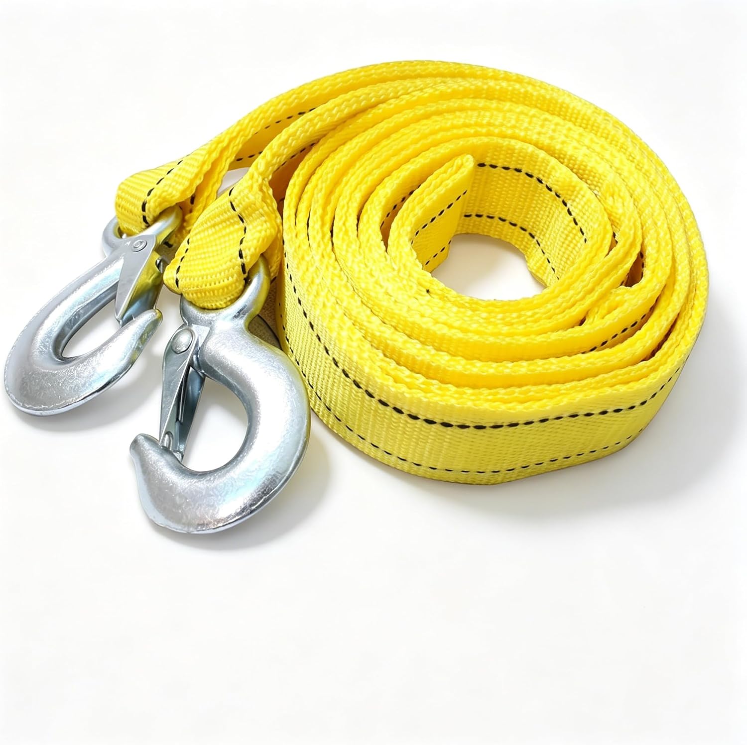 1 PC Heavy Duty Tow Strap with Hooks, 13FT 11023 lbs Recovery Rope, Reflective Nylon Emergency Towing, Universal for Most Cars, Trucks, SUVs (Yellow)