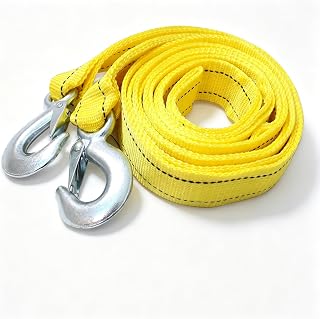 1 PC Heavy Duty Tow Strap with Hooks, 13FT 11023 lbs Recovery Rope, Reflective Nylon Emergency Towing, Universal for Most Cars, Trucks, SUVs (Yellow)