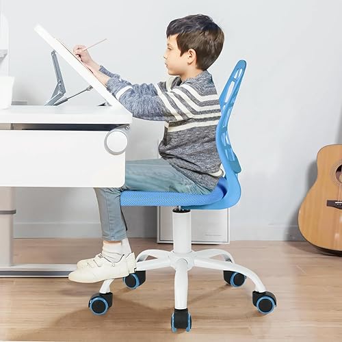 Miniatura 2 de FurnitureR Silla de escritorio para niños, silla de oficina pequeña sin brazos, silla giratoria ajustable con cojín suave para estudio, niños,
