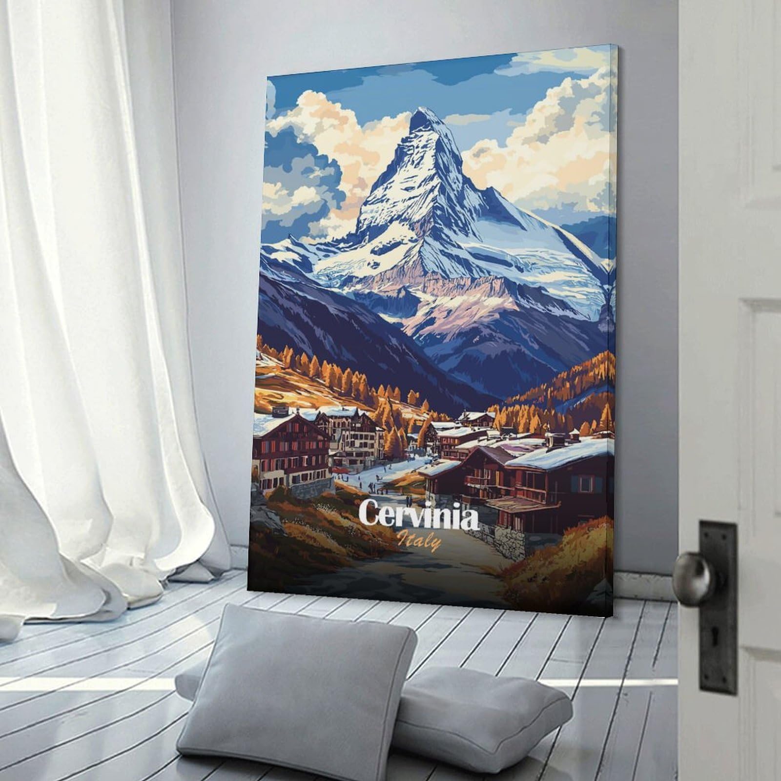 Junmoney Cervinia Italy Mountain Landscape Wall Art Print, 20x30inch(50x75cm), for Workspace Walls, Study Corners Or Bedrooms, A Smart Decor Choice for Study Walls