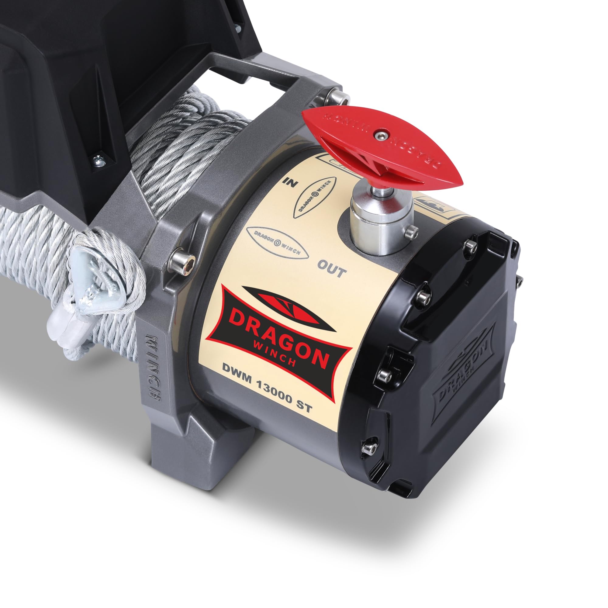 Dragon Winch Treuil électrique 12V avec radiateur 13000 lbs / 5897 kg. avec câble en acier 20m pour dépanneuses et véhicules municipaux | télécommande sans fil + accessoires treuil | Étanchéité IP67