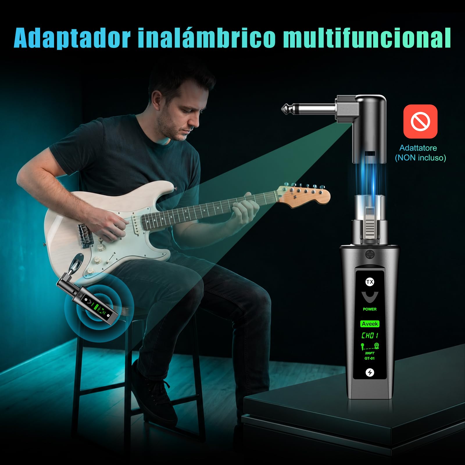 Aveek Sistema Wireless Trasmettitore e Ricevitore XLR per Microfono Dinamico, Portata 80 m | <0.2 ms Latenza, Segnale Stabile, 20h Batteria, Auto Pairing, Mic Wireless Adattatore per Mixer PA Live
