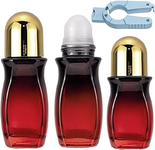 3PCS 50ml /30ml Roller Glass Bottles for Essential Oils Empty Roller Ball Applicator Refillable Perfume Roller Bottles Deodorant Container For Fragrance with Opener(Golden Cap Red Gradient)