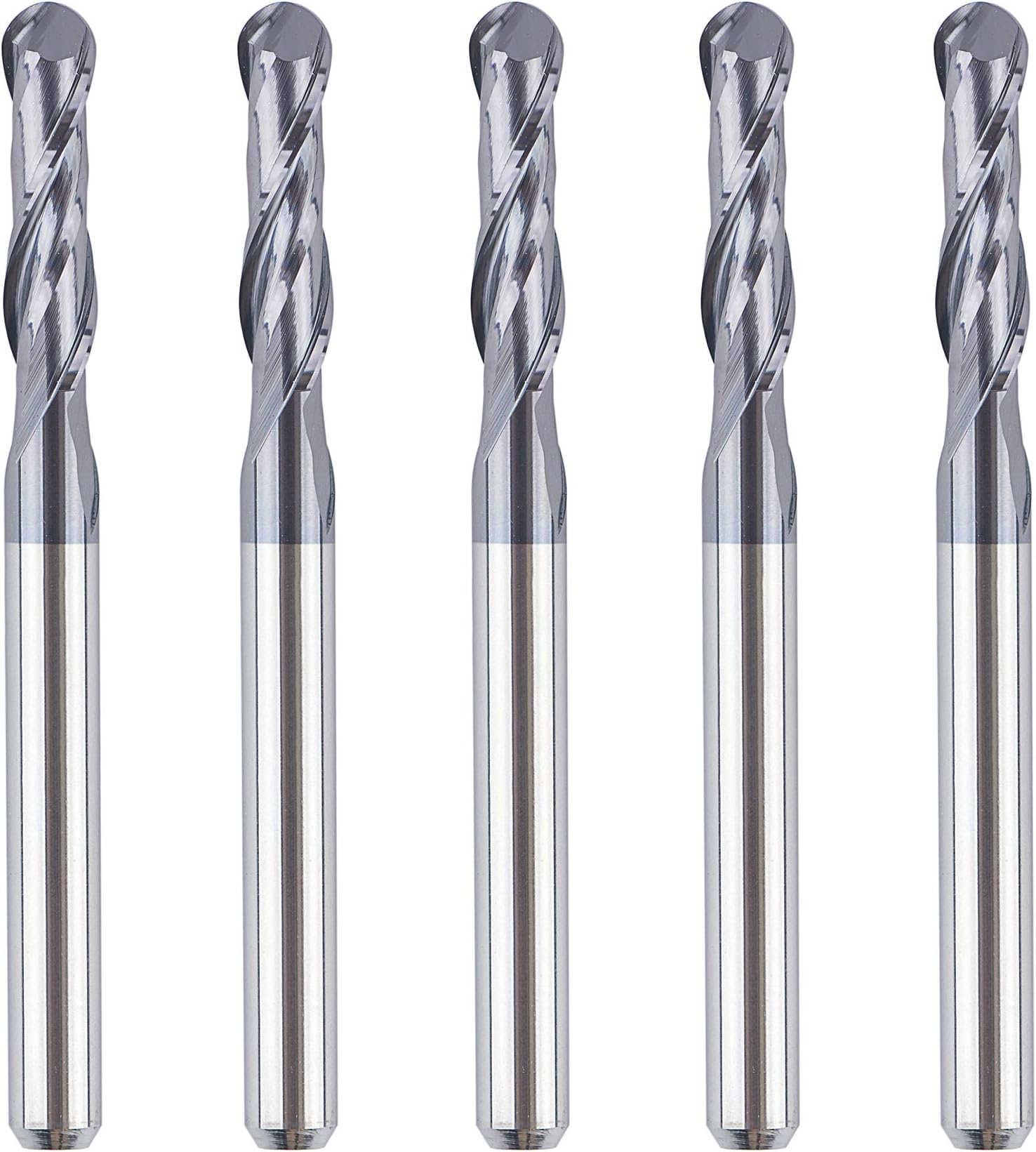 SpeTool 5Pcs Carbide Ball Nose CNC Router Bits 1/8" Cutting Diameter Milling Tool HRC55, 1/8" Shank UpCut Spiral End Mill
