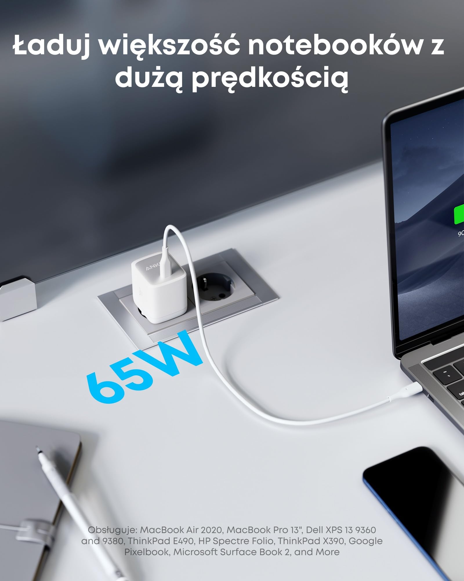 Anker Nano II 65 W USB-C ładowarka zasilacz sieciowy z funkcją szybkiego ładowania, technologia GaN II, kompatybilna z MacBook Pro/Air, Galaxy S20/S10, iPhone 16/Pro/Max, iPad Pro