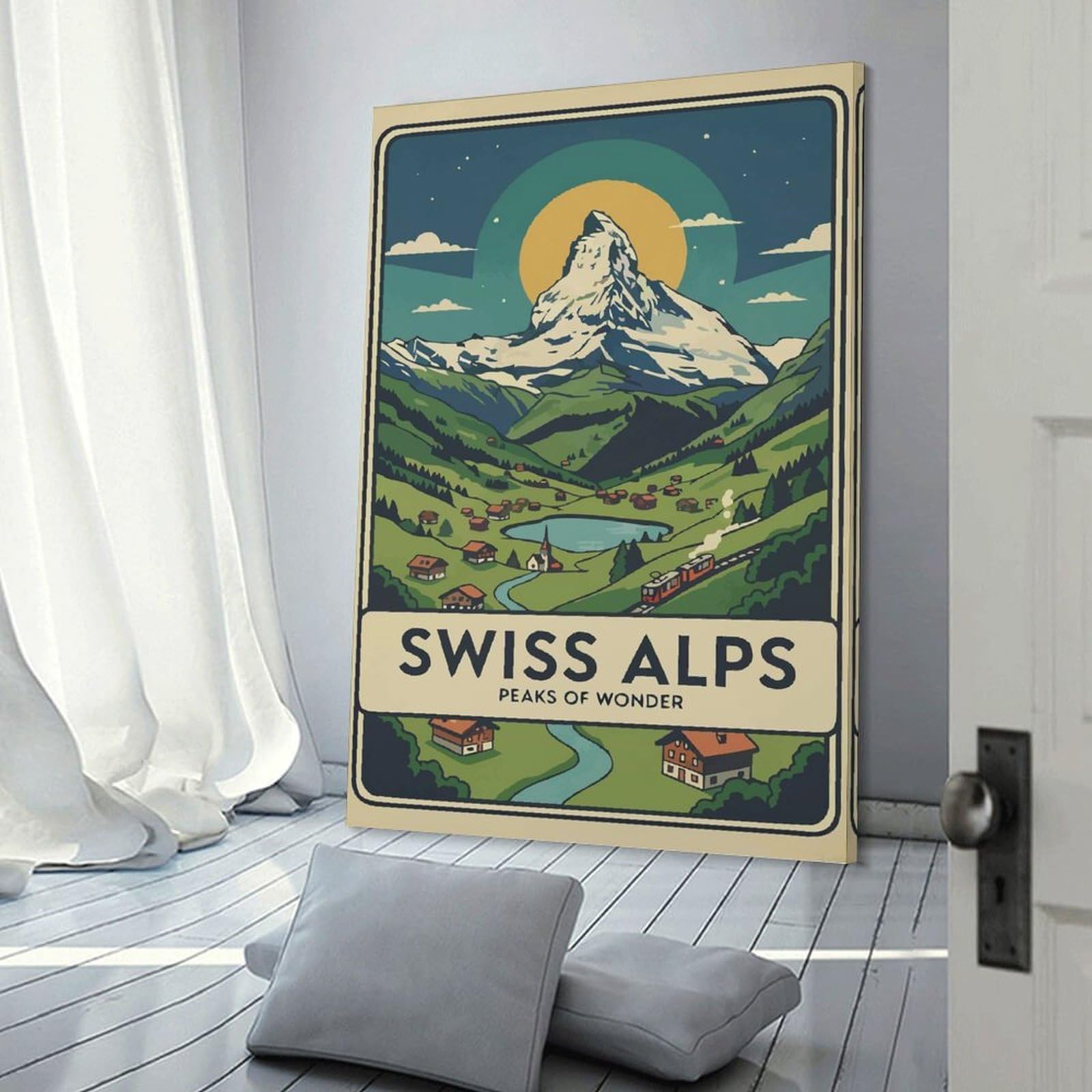 Junmoney Hanging Wall Art Swiss Alps Travel, 24x36inch(60x90cm), for Contemporary Homes, Apartments Or Offices, Stylish Wall Art for Fresh Spaces