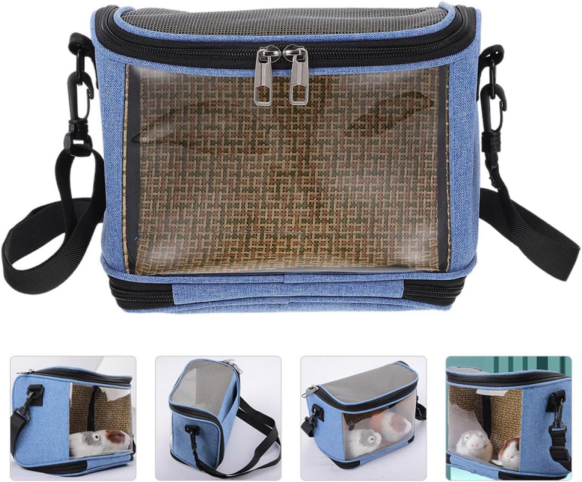 Healifty Hamster and Chinchilla Outdoor Carrier Bag with Window, Blue Portable Small Animal Travel Case for Guinea Pig, Hedgehog, and Pet Supplies