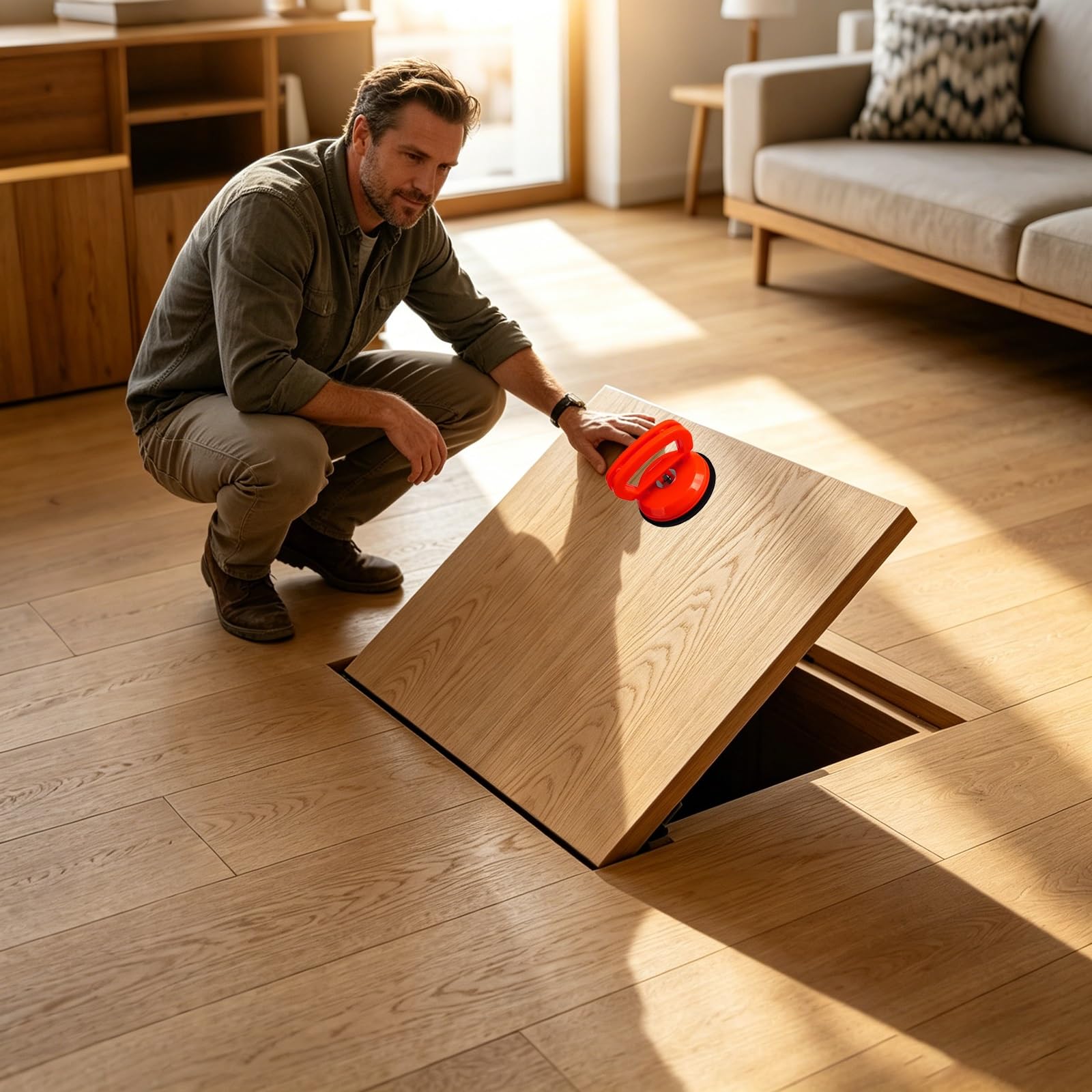 Concealed Floor Hatch, Flush Mount Floor Access Hatch for Inspection and Closing, Basement Indoor Living Room Escape Hatch Opening Cover(LXW 26X24IN/66X61CM)