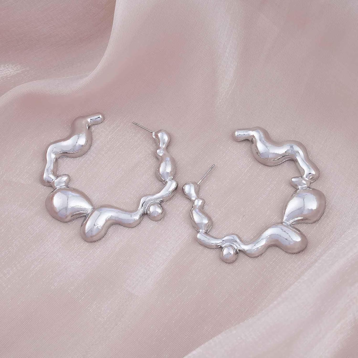 Punk Irregular Hoop Earrings Large Circle Hoop Earrings Silver C Shape Earrings Exaggerated Geometric Earrings Jewelry for Women - Image 6