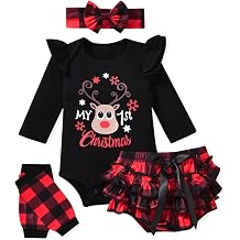 fioukiay Newborn Baby Girls Christmas Clothes Outfits Infant Reindeer My First Christmas Bodysuit Romper Shorts Clothing Sets for Xmax