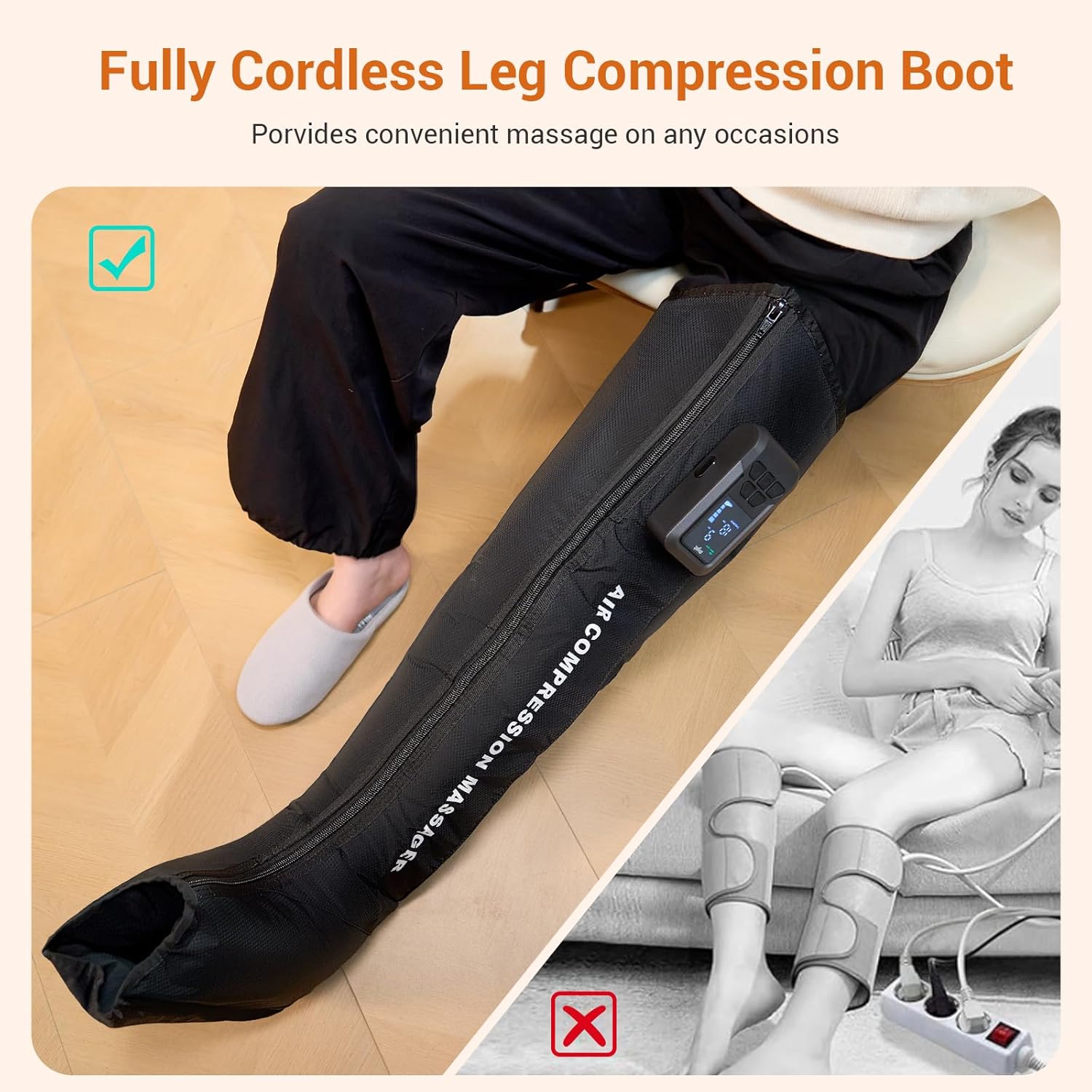 Mynt Full Leg Air Compression Massager, Sequential Cordless Compress Therapy Machine for Circulation Pain Relief, Rechargeable Leg Massage Recovery System with Multiple Modes & Intensities for Athlete - Image 6
