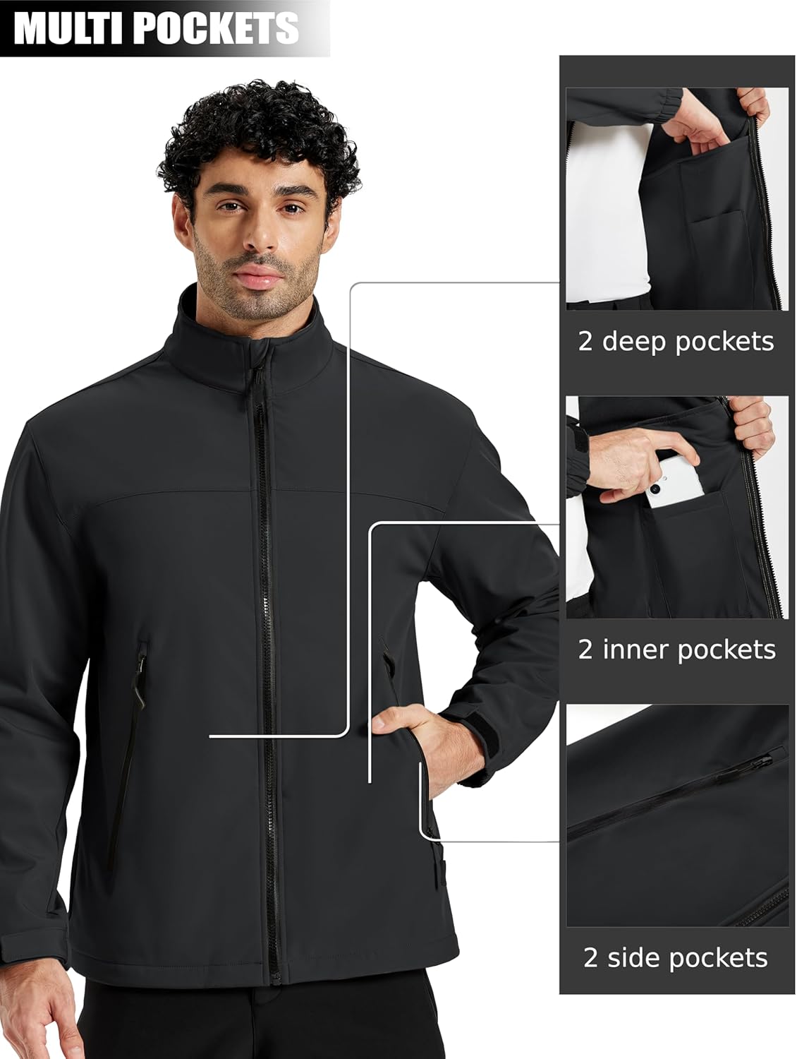 TACVASEN Men's Lightweight Softshell Jacket Fleece Lined Windbreaker Waterproof Rain Coats for Tactical Hiking - Image 5