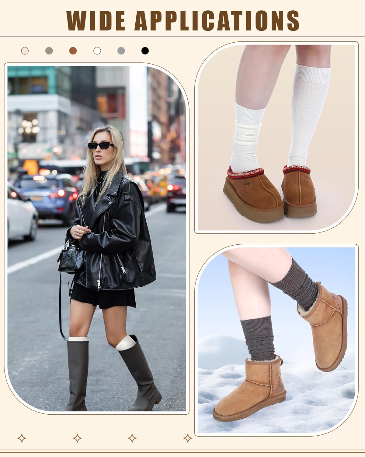 Shihanee 6 Pairs Winter Knee High Boot Socks Women Long Ribbed Knit Slouchy Tall Boot Socks Bulk Warm for Women Girls - Image 4