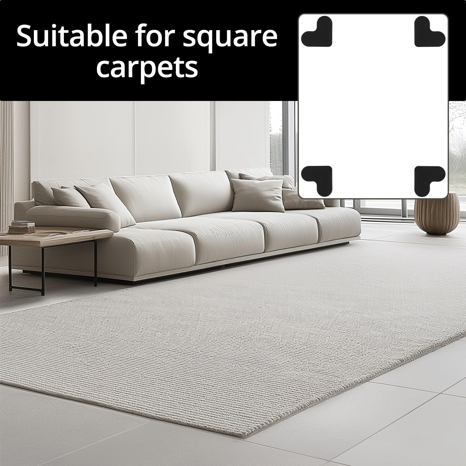 QWORK® 16-częściowe uchwyty do dywanów wielokrotnego użytku, 80 x 80 mm, antypoślizgowe, nadające się do prania, do wszystkich podłóg i dywanów, czarne