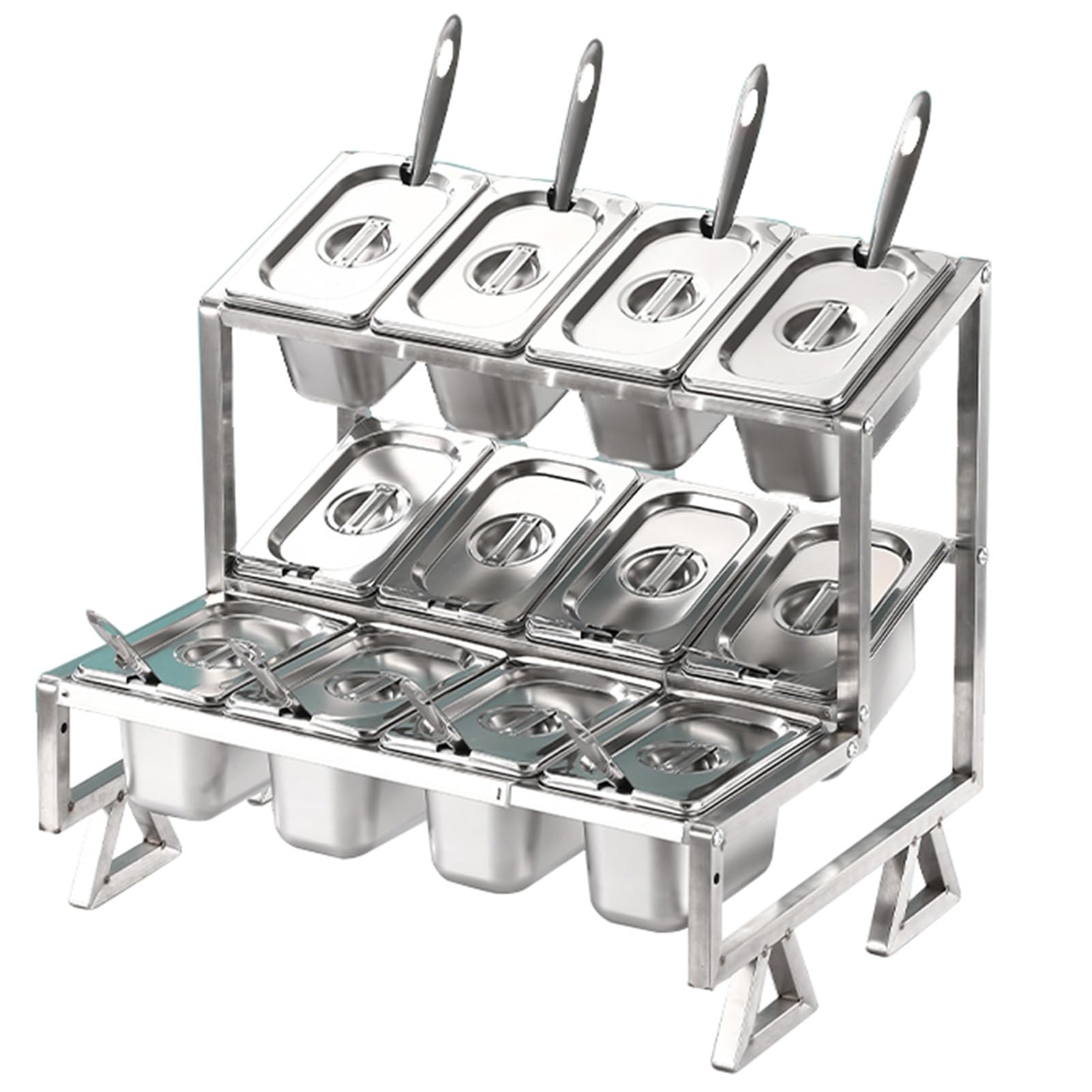 GTHTUHFD Pizza Topping Station, Stainless Steel Serving Tray And Seasoning Rack, Countertop Condiment Spice Rack For Kitchen And Restaurant Countertops,Silver-A5