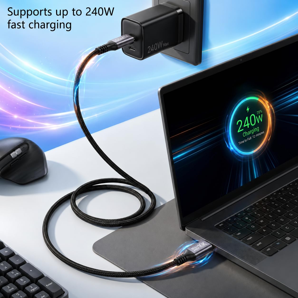 Cavo USB 4 da 1,5 m, dati max 80 Gbps, ricarica rapida PD 3.1 da 240 W, video 16K a 60 Hz, compatibile con porte Thunderbolt 5/4/3, Mac mini M4, MacBook Pro, iPad, iPhone 16/20 ed eGPU