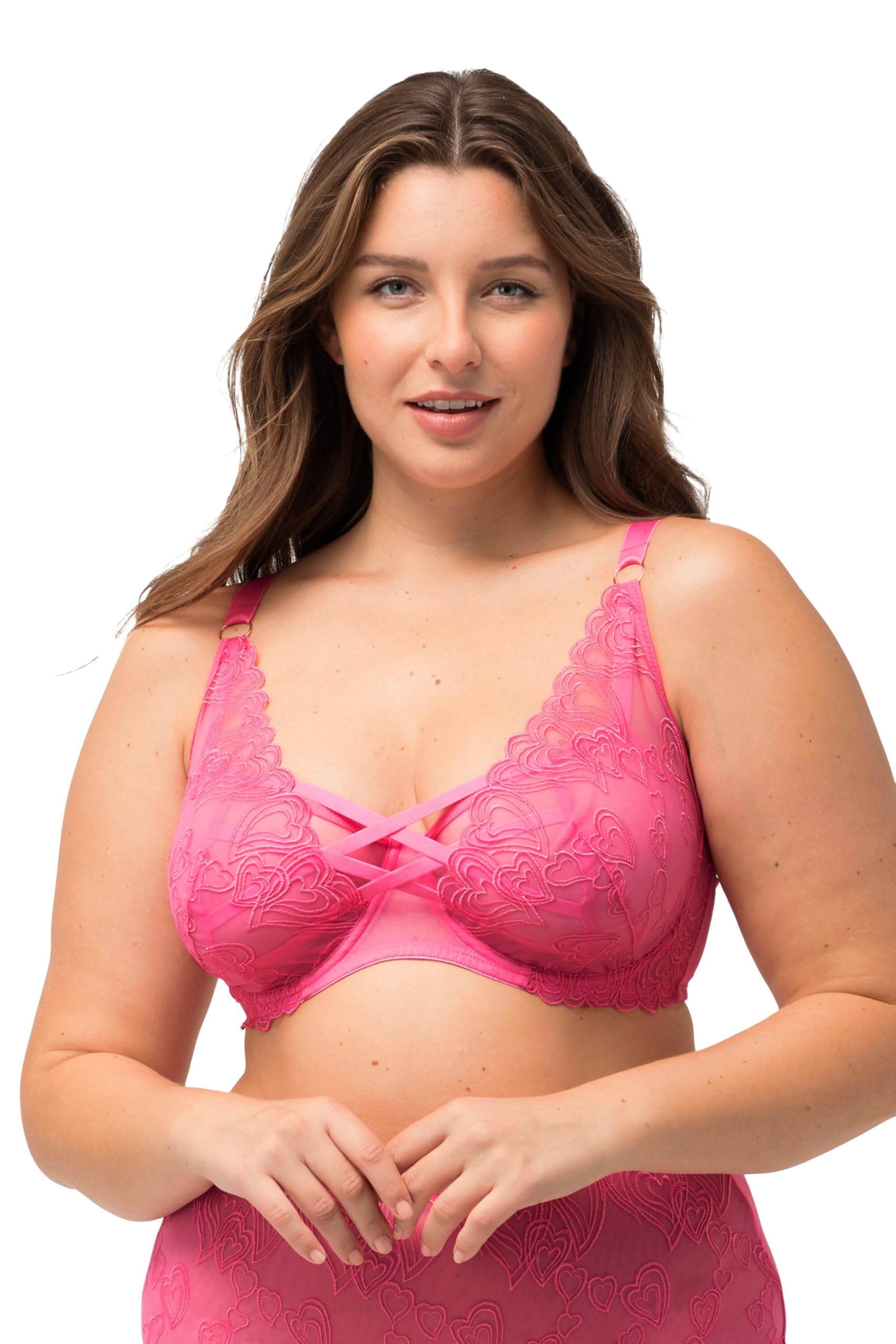 Ulla Popken Damen große Größen Übergrößen Plus Size High Apex Bügel-BH, Zierbänder, Herzspitze 824204