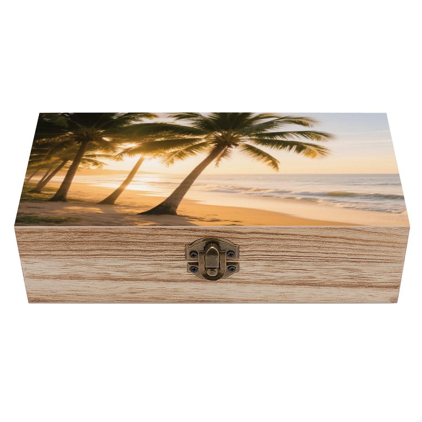 Wooden Jewelry Box Keepsake Storage Organizer Coconut Trees at The Seaside Handmade Wooden Box for Storing Jewelry Coins Tartot Cards Small Treasures