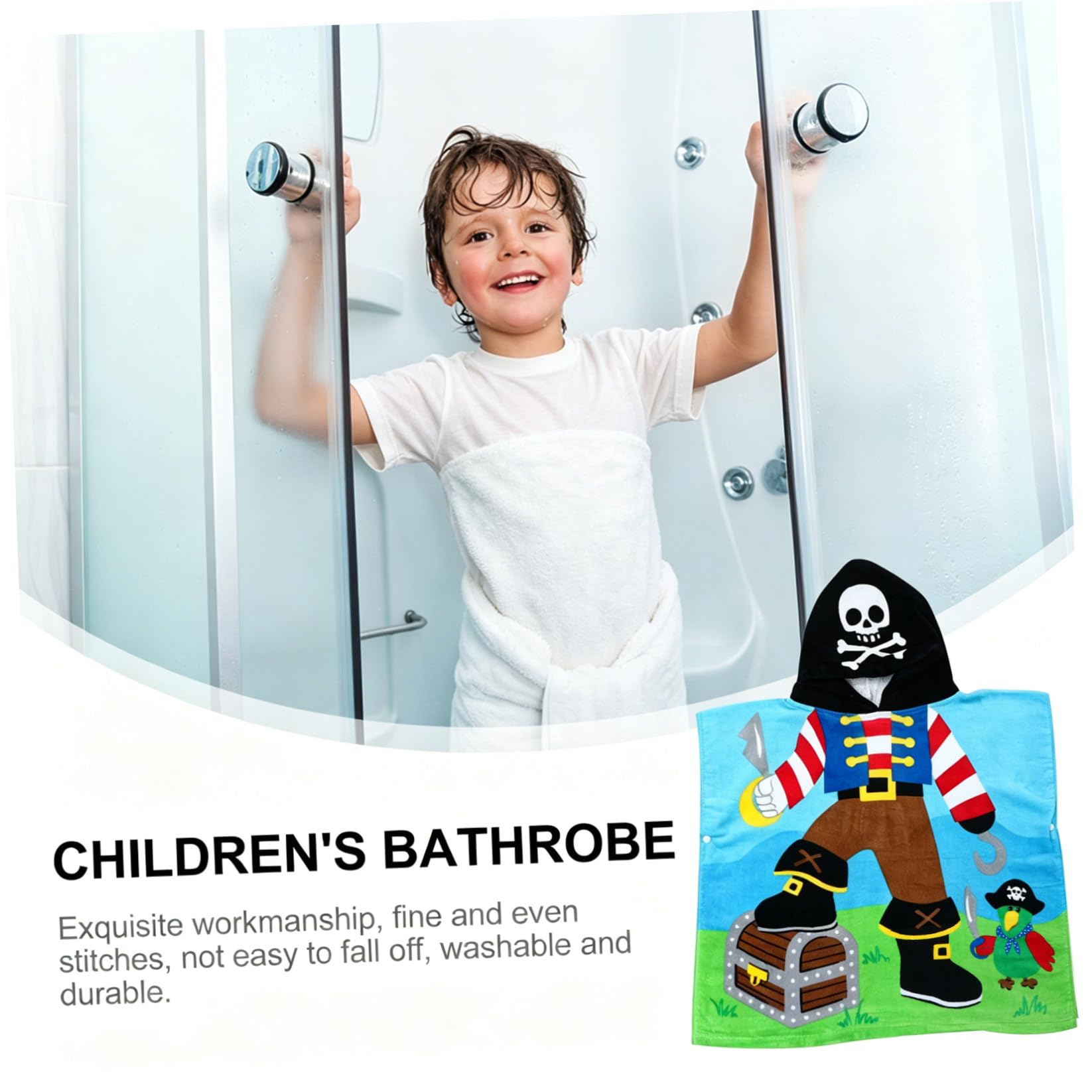 Albornoz Transpirable para Niños Capucha de Algodón, Diseño de Capitán Pirata, Lavable y Que Seca Rápido para Uso en Baño y Playa