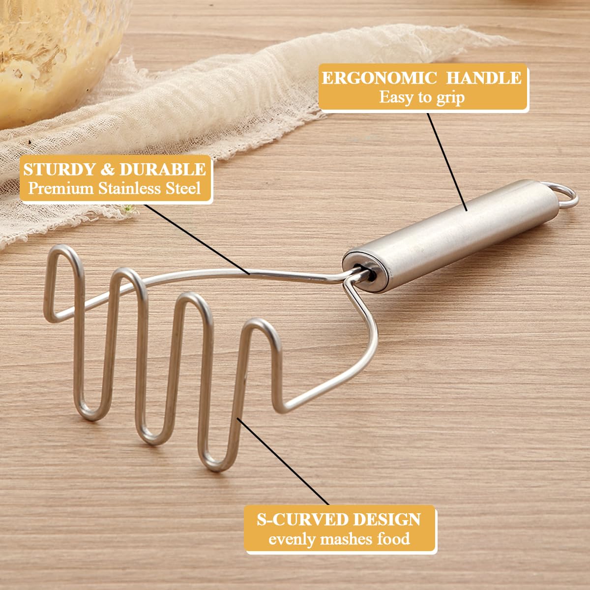 Prensa patatas 2 piezas, Kyraton Acero Inoxidable Prensapatatas resistente Herramienta de esenciales de cocina Utensilios para aguacate, patatas, frijoles, carne, verduras.