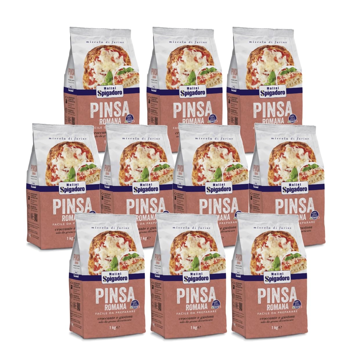 Molini Spigadoro Mix Pinsa Romana (10pezzi x 1kg) miscela con farina da grano 100% Italiano, Decorticato e farina di riso e soia, ottima per pizza e impasti ad alta idratazione