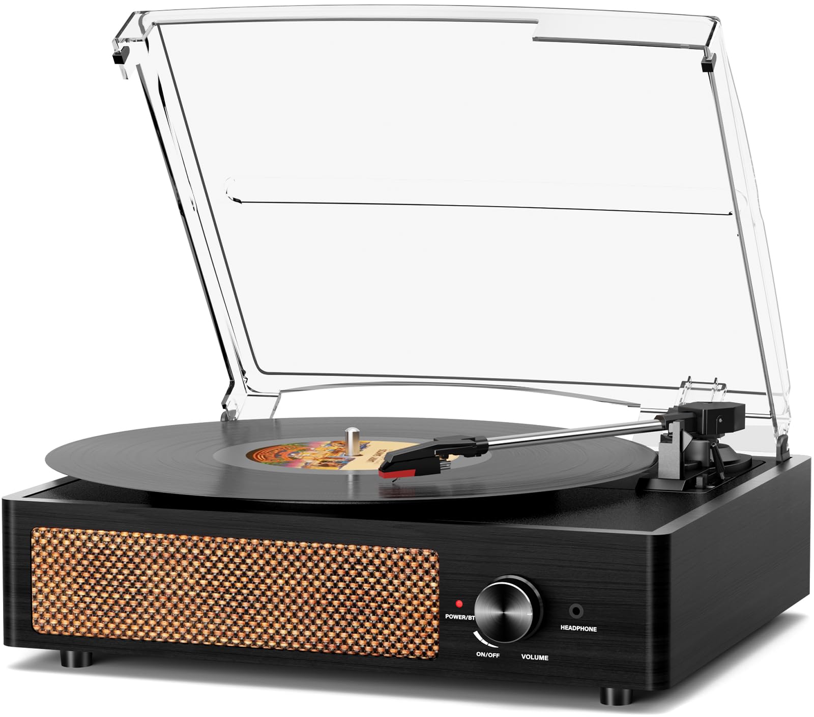 Giradischi per vinile con 2 altoparlanti integrati, giradischi in vinile LP con trasmissione a cinghia vintage 3 velocità 3 dimensioni, riproduzione wireless Bluetooth, ingresso AUX, uscita RCA