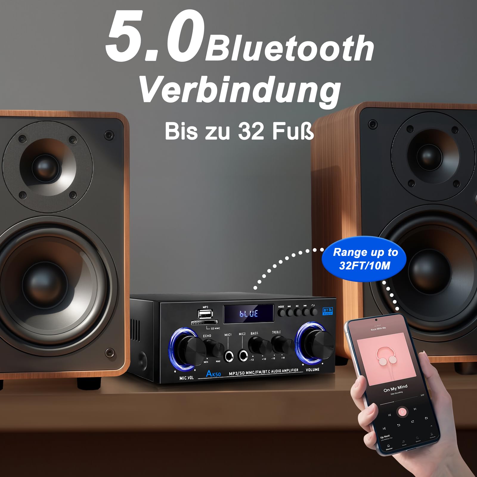 AK50 wzmacniacz HiFi, domowe audio, odbiornik stereo 400 W, domowy 2-kanałowy system wzmacniacza mocy Bluetooth 5.0, radio FM, USB, karta SD, z pilotem zdalnego sterowania, do głośników kina domowego