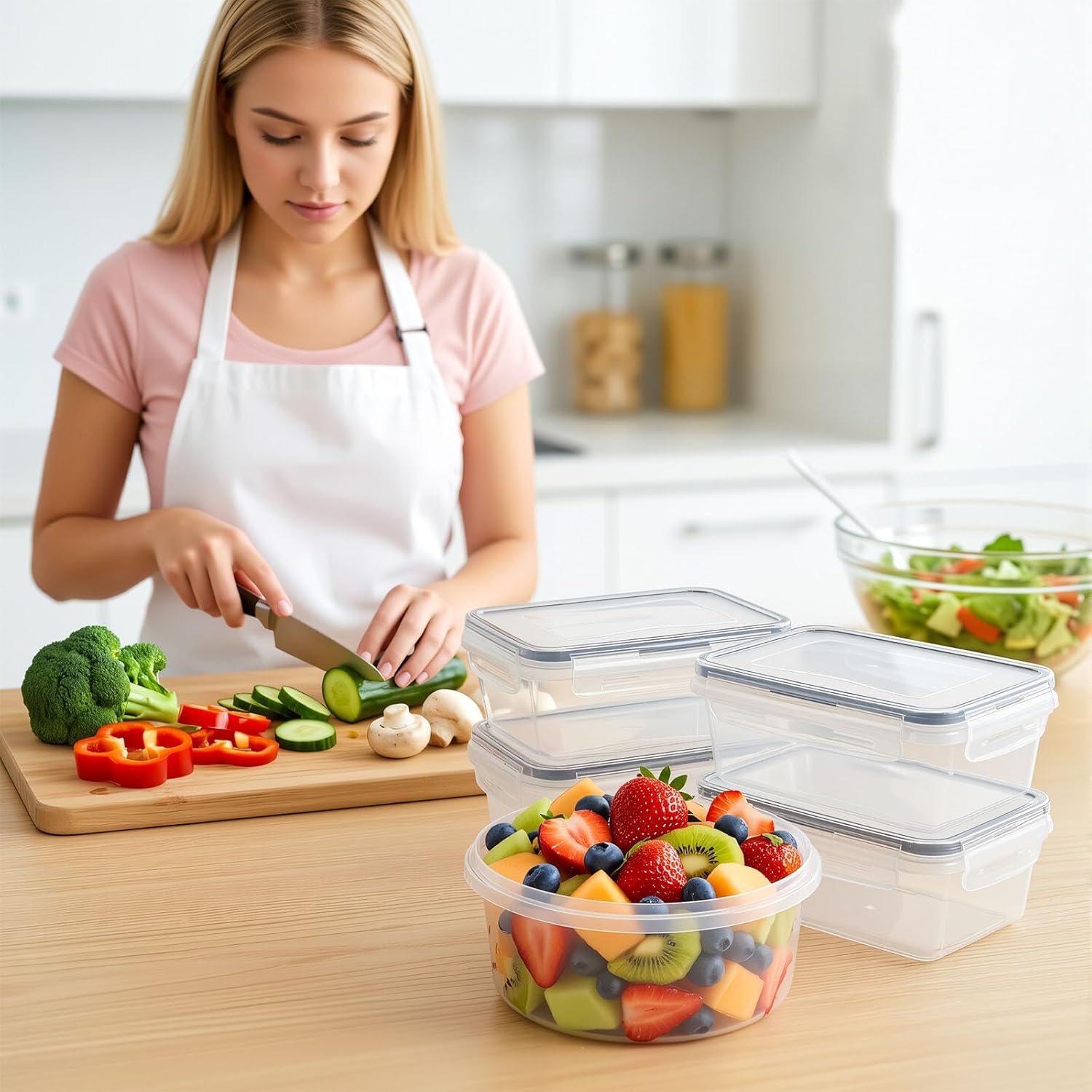 12-Pack Food Storage Container Set kitchen organizers Meal Prep Containers Lock Lids Reusable Plastic Lunch Box Snack Salad Containers 12 Boxes and 12 Lids Pantry and Kitchen Organization