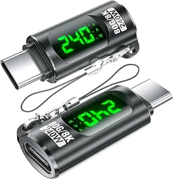 جهاز اختبار مقياس الطاقة بمحول USB C بقوة 240 وات، عبوتان - شاشة LED رقمية تعمل بالجهد والتيار، موصل تمديد من ذكر إلى أنثى من النوع C لأجهزة iPhone 15/16 وMacBook وiPad والمزيد من كابلات/أجهزة USBC