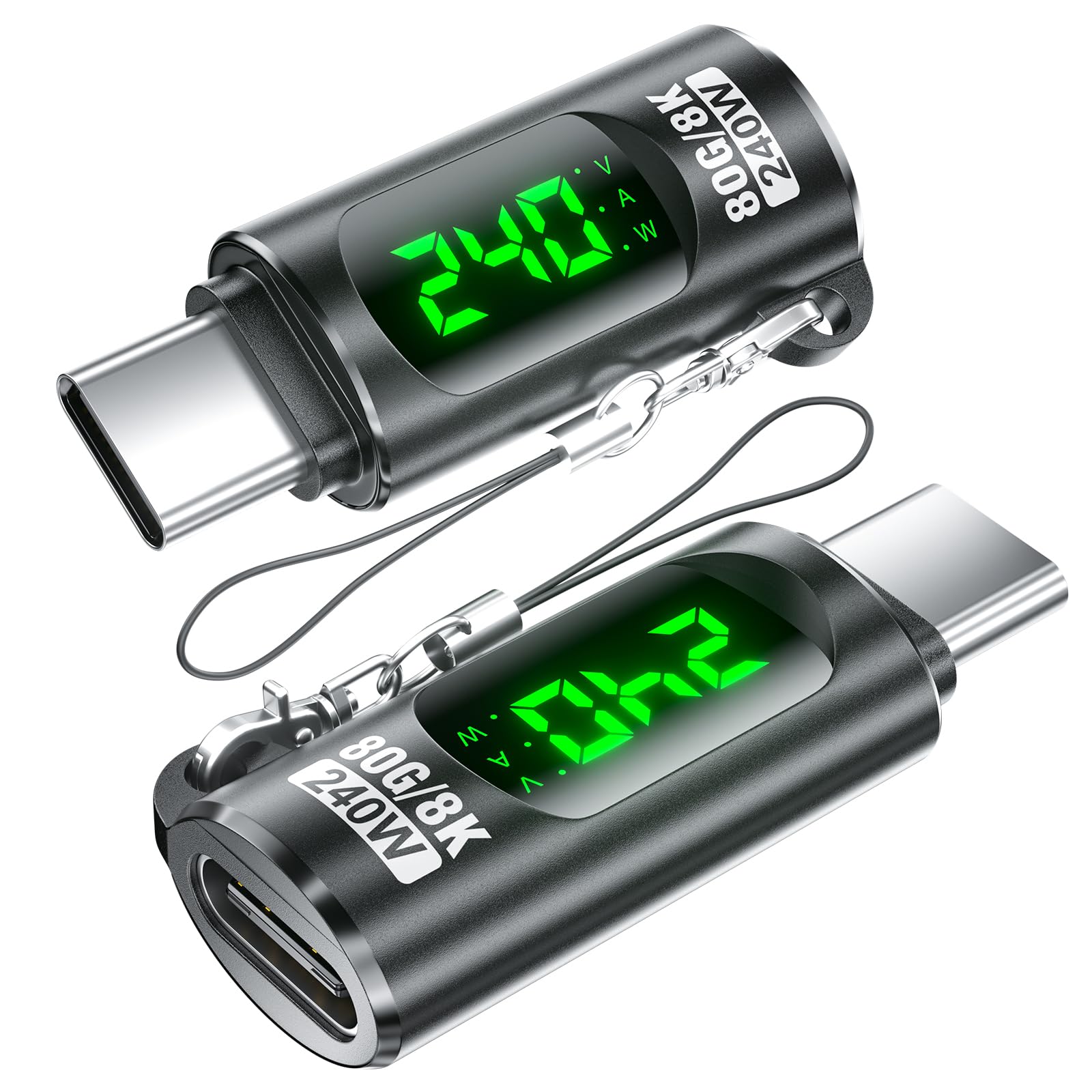 240W USB C Adapter Power Meter Tester (2 Pack) - Voltage Current Power LED Digital Display, Type C Male to Female Extension Connector for iPhone 15/16
