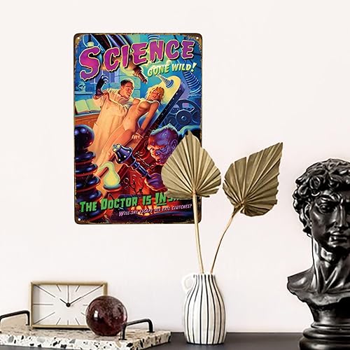 Miniatura 7 de Letrero de metal vintage con texto en inglés "Science Gone Wild Pin Up Girl", cartel retro de hojalata sexy para hombre, cueva, bar, garaje, pubs,