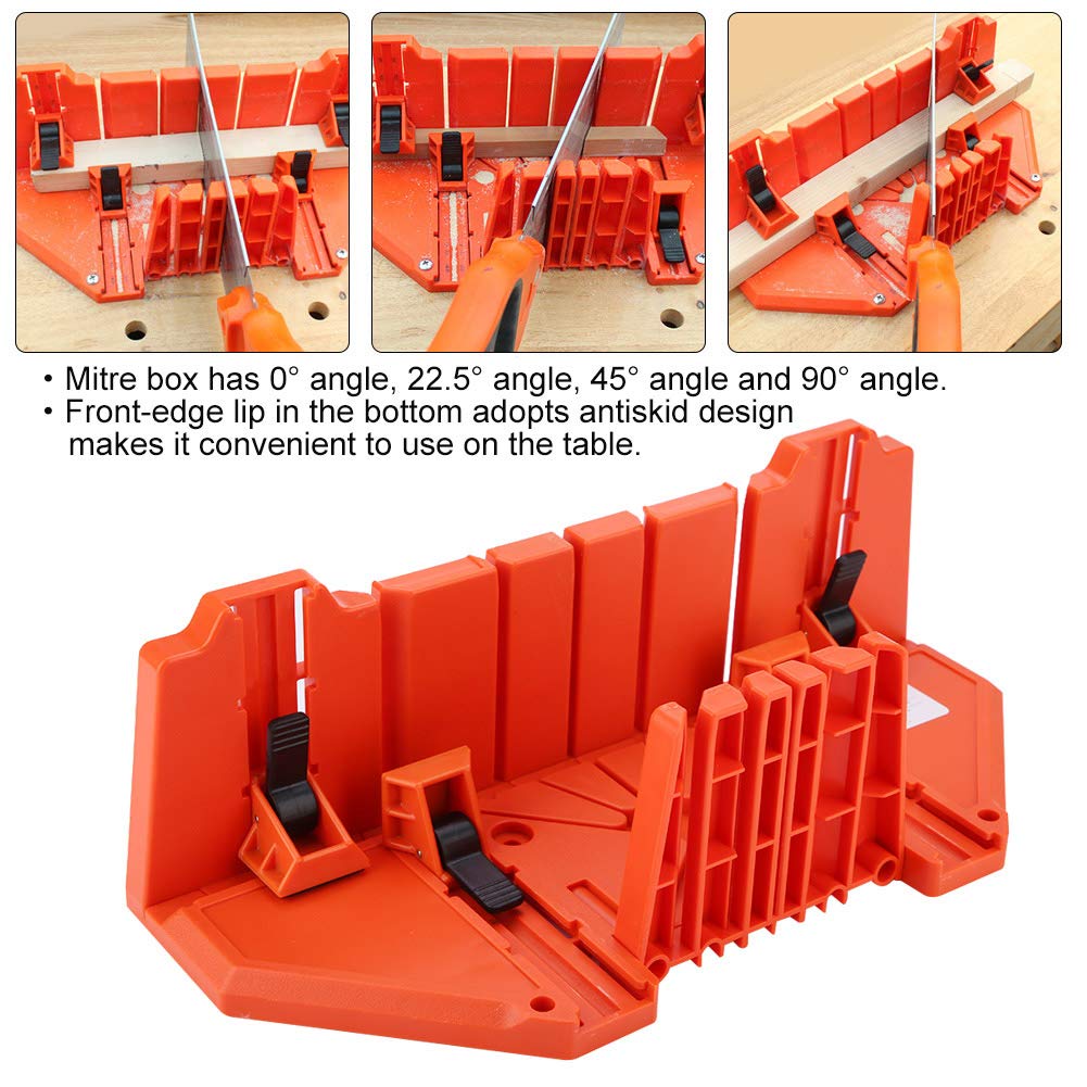 Caja de Ingletes de Plástico 14 Pulgadas, Multifunción 0/22,5/45/90 Grados, para Aserrar Madera