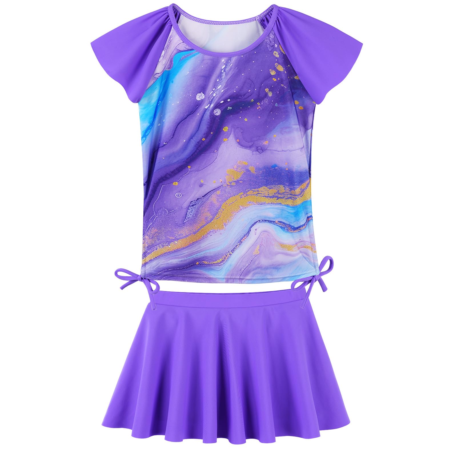 Girls Rash Guard 2 Pieces Bathing Suit UPF50+ Swimsuit with Swimming Skirt Swimwear 2-14Y