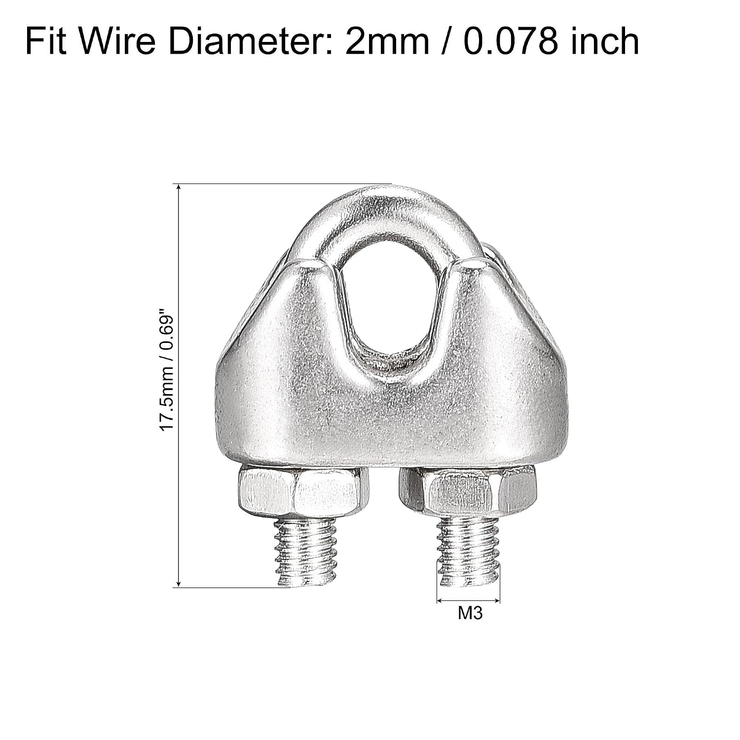 sourcing map Wire Rope Clip Clamp M2 316 Stainless Steel for 2mm Diameter Cable, Pack of 8 - Image 3