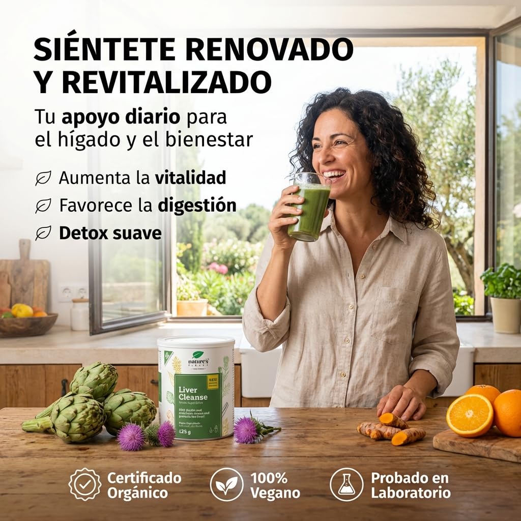 Nature’s Finest Liver Cleanse Detox - Mezcla en Polvo con Cardo Mariano, Alcachofa y Cúrcuma - Fórmula Concentrada para el Bienestar Hepático y Digestivo - 125 g (25 Dosis)