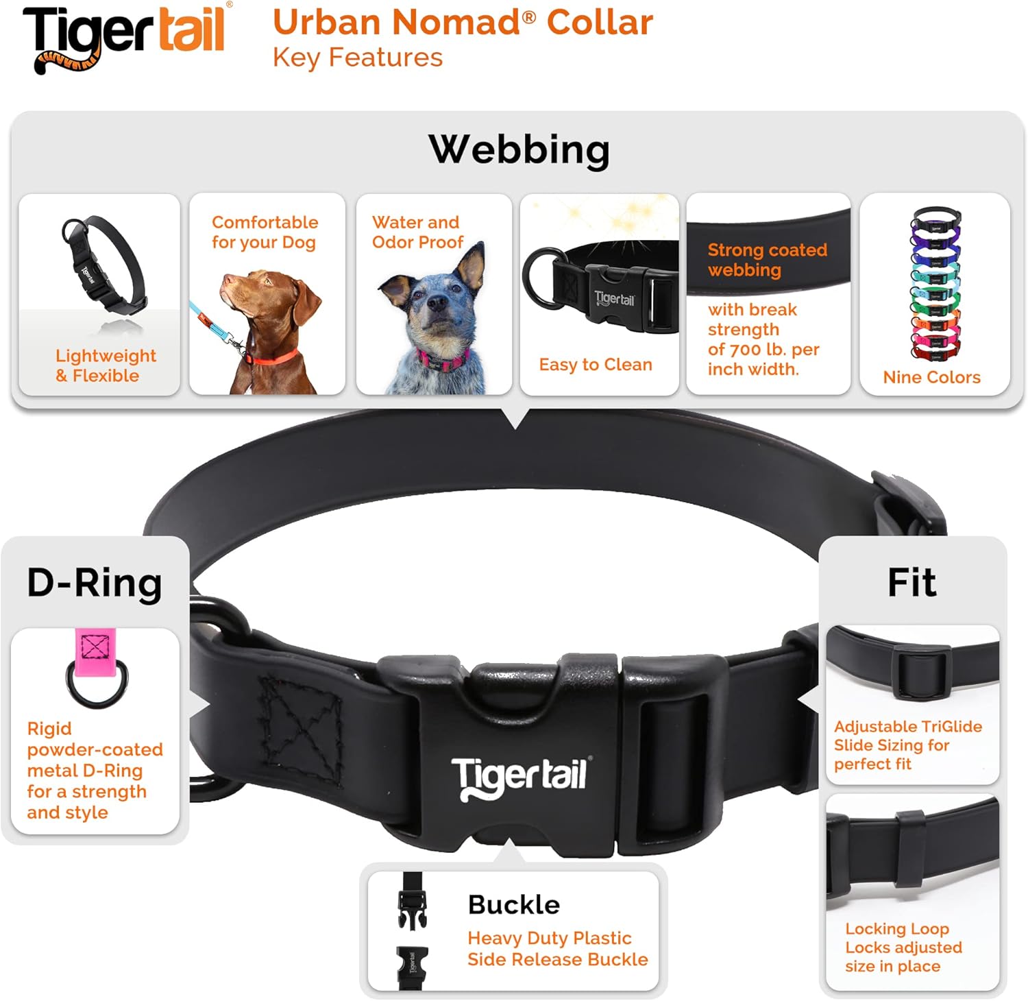 Tiger Tail Small Teal Dog Collar | Waterproof and Odor-Proof for Active Pets | Durable, Anti-Mat, and Lightweight Design | Made with Premium Coated Nylon | Suitable for Small Breed Dogs