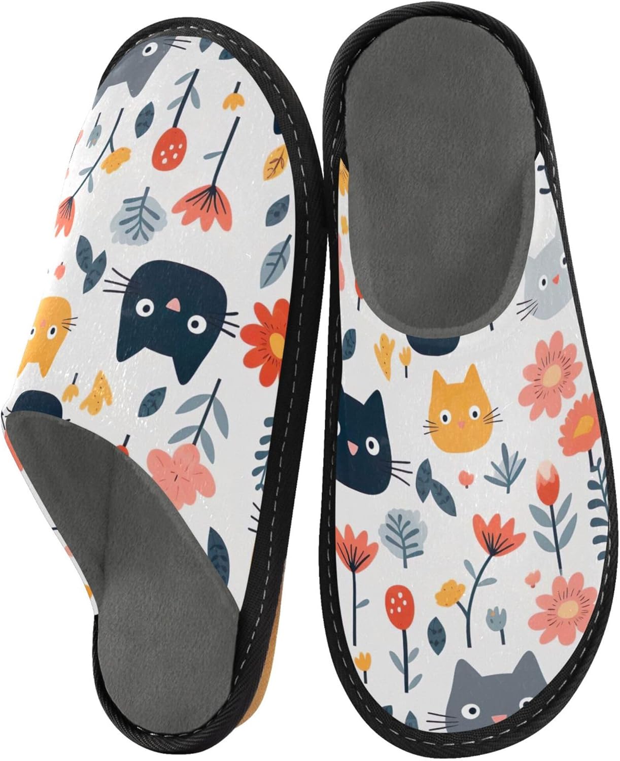 Cute Cat Flowers House Slippers – Cozy Fuzzy Slippers for Guests, Washable & Disposable, Perfect for Shoeless Home, Spa & Hotel Use A111885