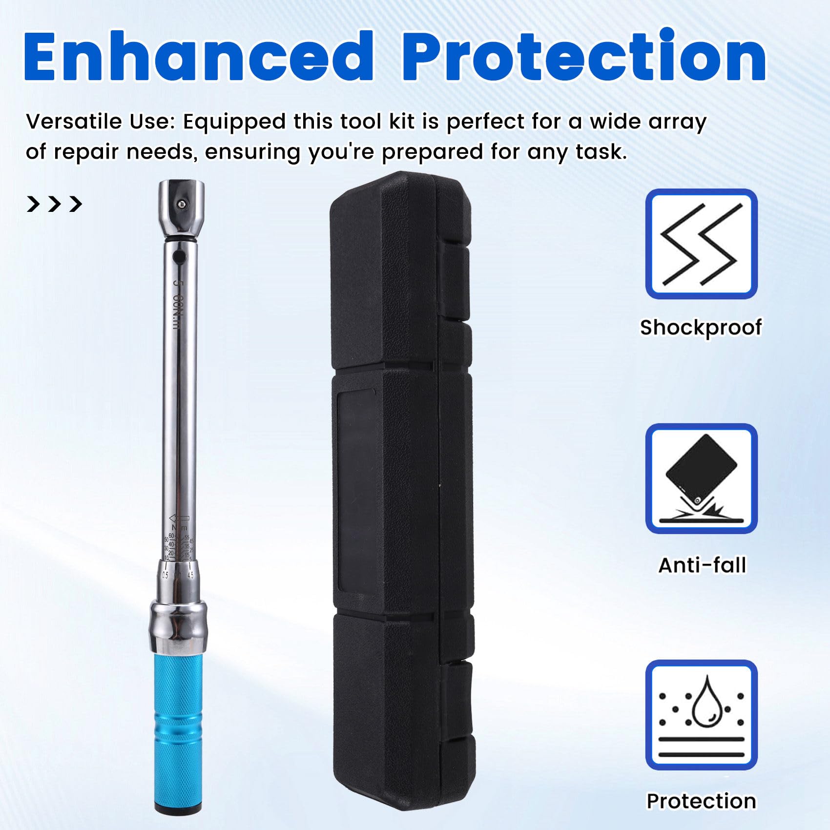 Clé Dynamométrique Interchangeable 5-60 Nm 9x12 mm à Entraînement Carré Précision 3% Clé de Réparation et D'Entretien de Voiture
