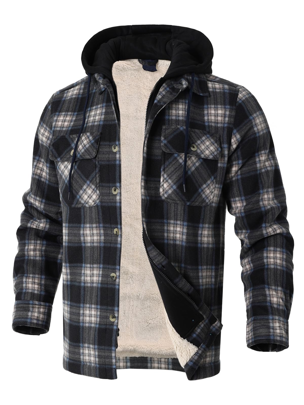 Gary Com Heavy Thick Flannel Plaid Jacket Sherpa Fleece Lined Hoodies for Men Zip Up Winter Warm Coat Zipper Sweatshirt