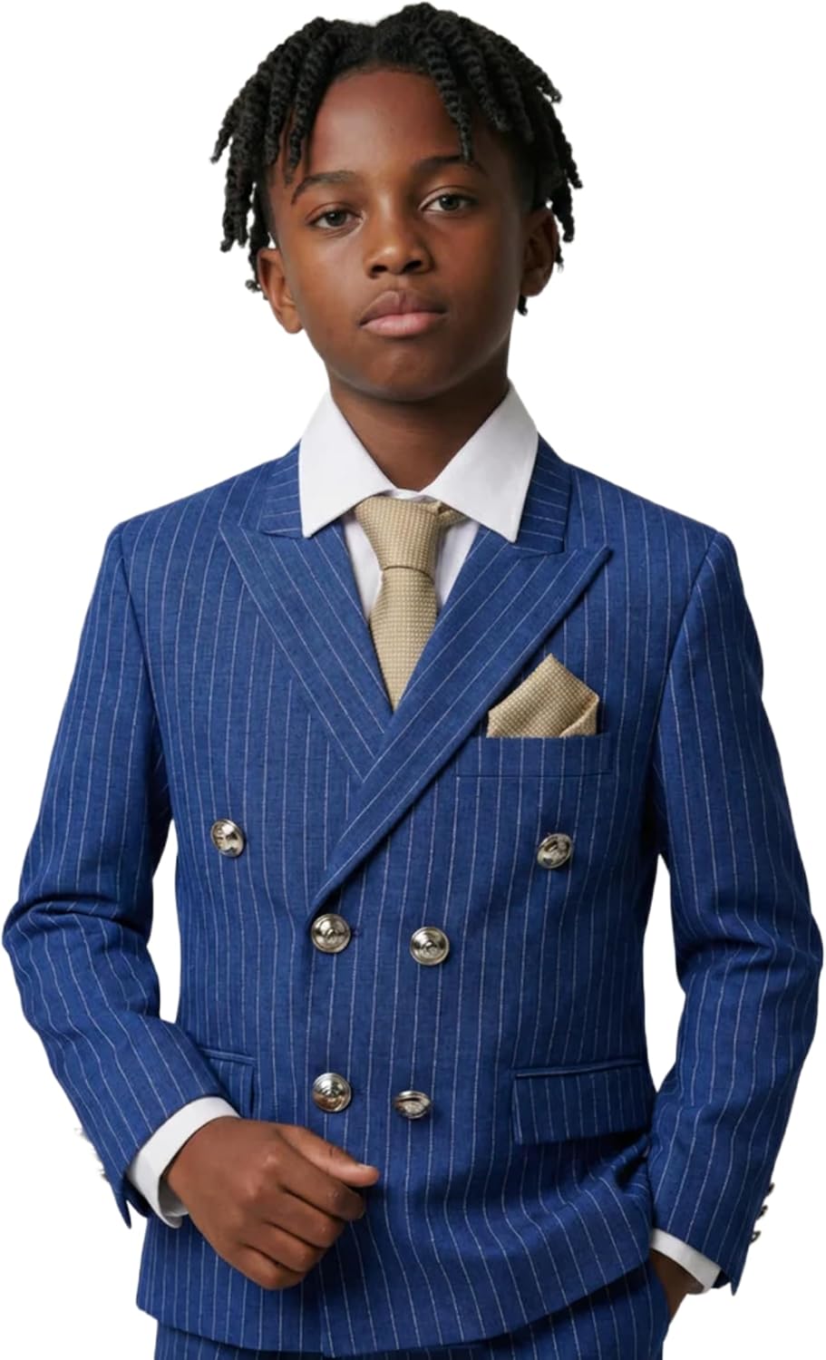 SIRRI Boys Double Breasted Pinstripe Suit 3-6 Piece Wedding Prom Outfit