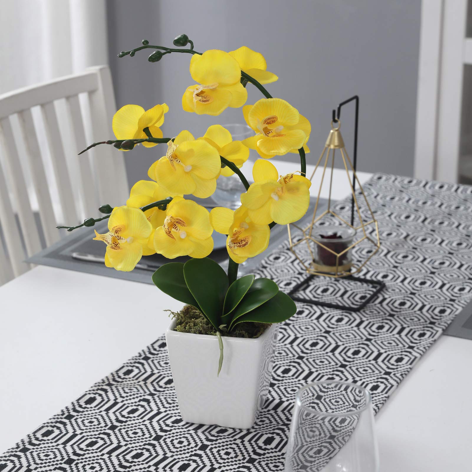 Künstliche Phalaenopsis-Orchidee, 38,1 cm hoch, aus Seide, Blumenarrangements (gelb)