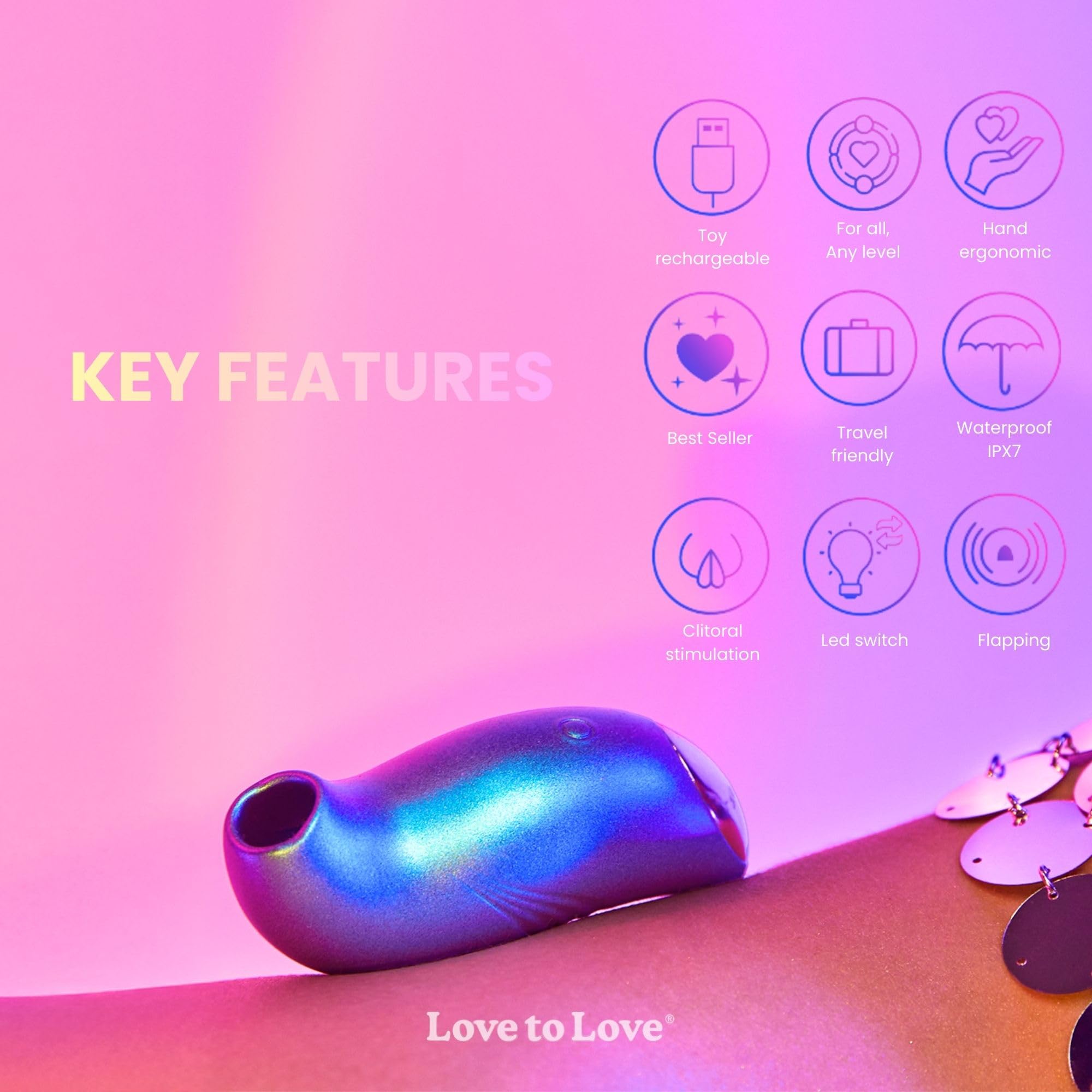 Love to Love Believer – Stimolatore clitorideo a suzione con tecnologia flapping, sex toy da donna telecomandato in silicone, ricaricabile, impermeabile IPX7, formato viaggio