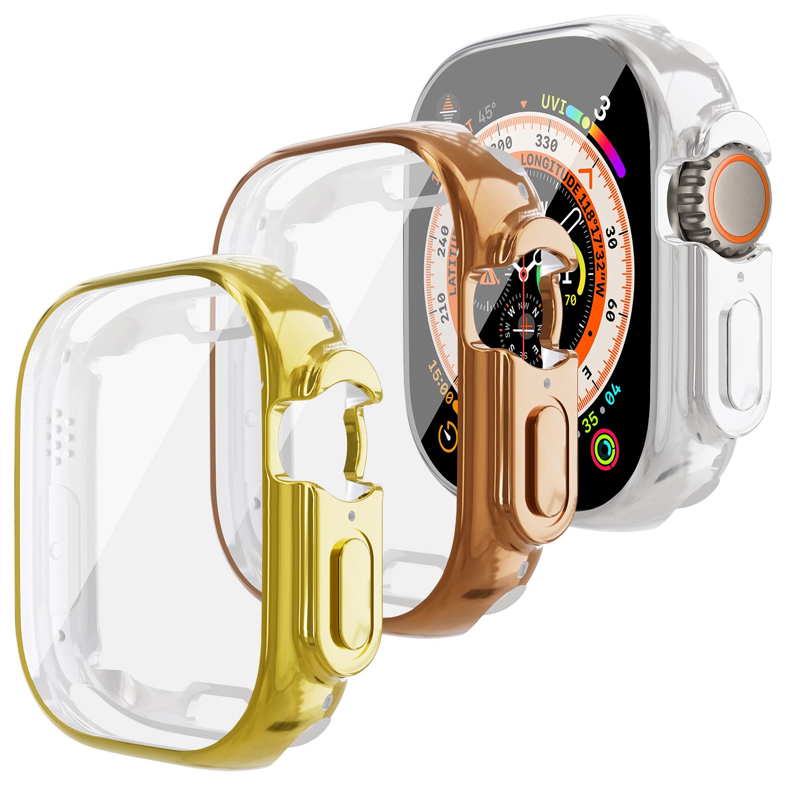 3 Pack 49mm Case for Apple Watch Ultra 49mm, Ultra-Thin Full Coverage TPU Case for iWatch Ultra 49mm Shockproof & Scratch Resistant Cover for Apple Watch Accessory, Gold/Rose Gold/Silver