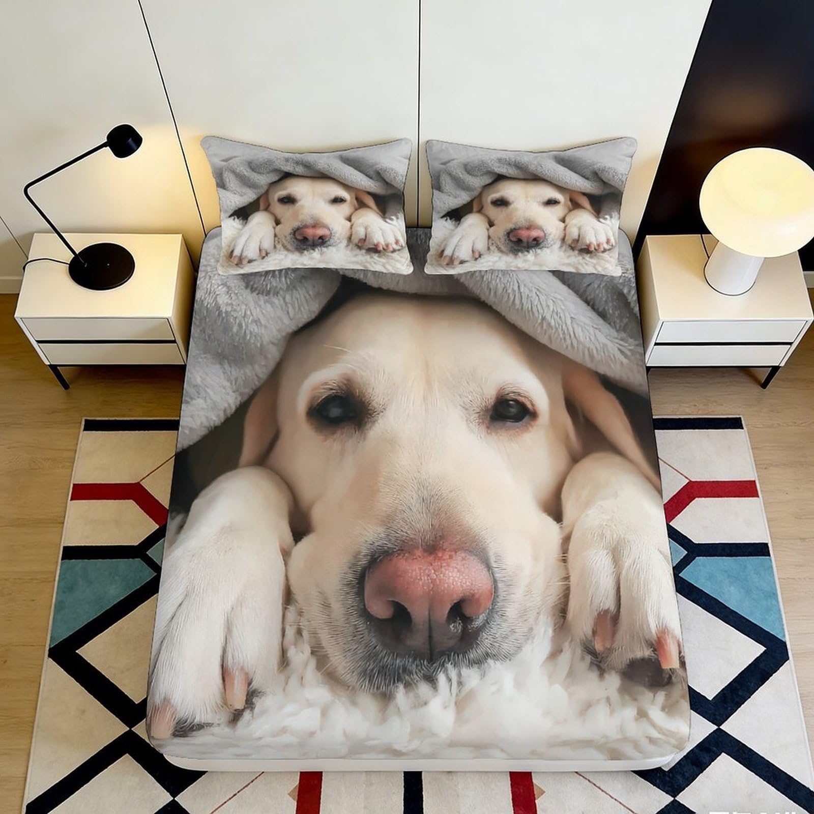 Jqzkxnhpbr Style-8 3D Printed Labrador Dog Fitted Sheet Microfiber Soft Breathable Puppy Bed Cover For Bedroom Decor Mattress Protection 90X200x25cm