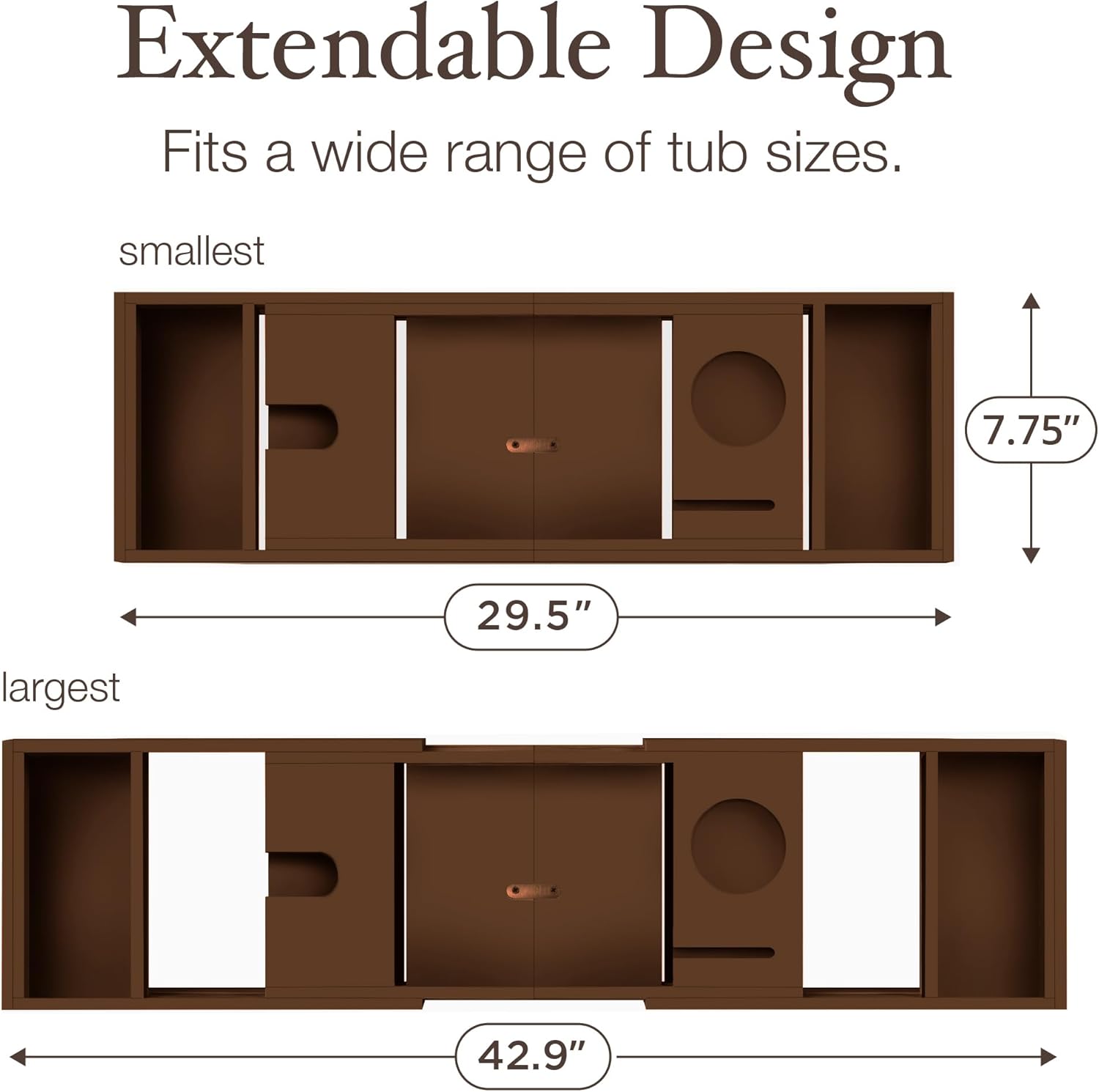 Wooden Bathtub Tray - Foldable & Expandable Bamboo Bath Tray for Tub with Wine Holder, Book & Tablet Stand - Bath Caddy Tray for Bathtub, Spa Bath Accessories, Tub Tray Table, (Brown)