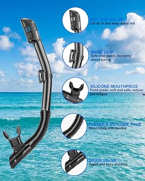 Snorkeling Gear for Adults Kids,Anti-Fog & UV Waterproof Snorkel Mask Set