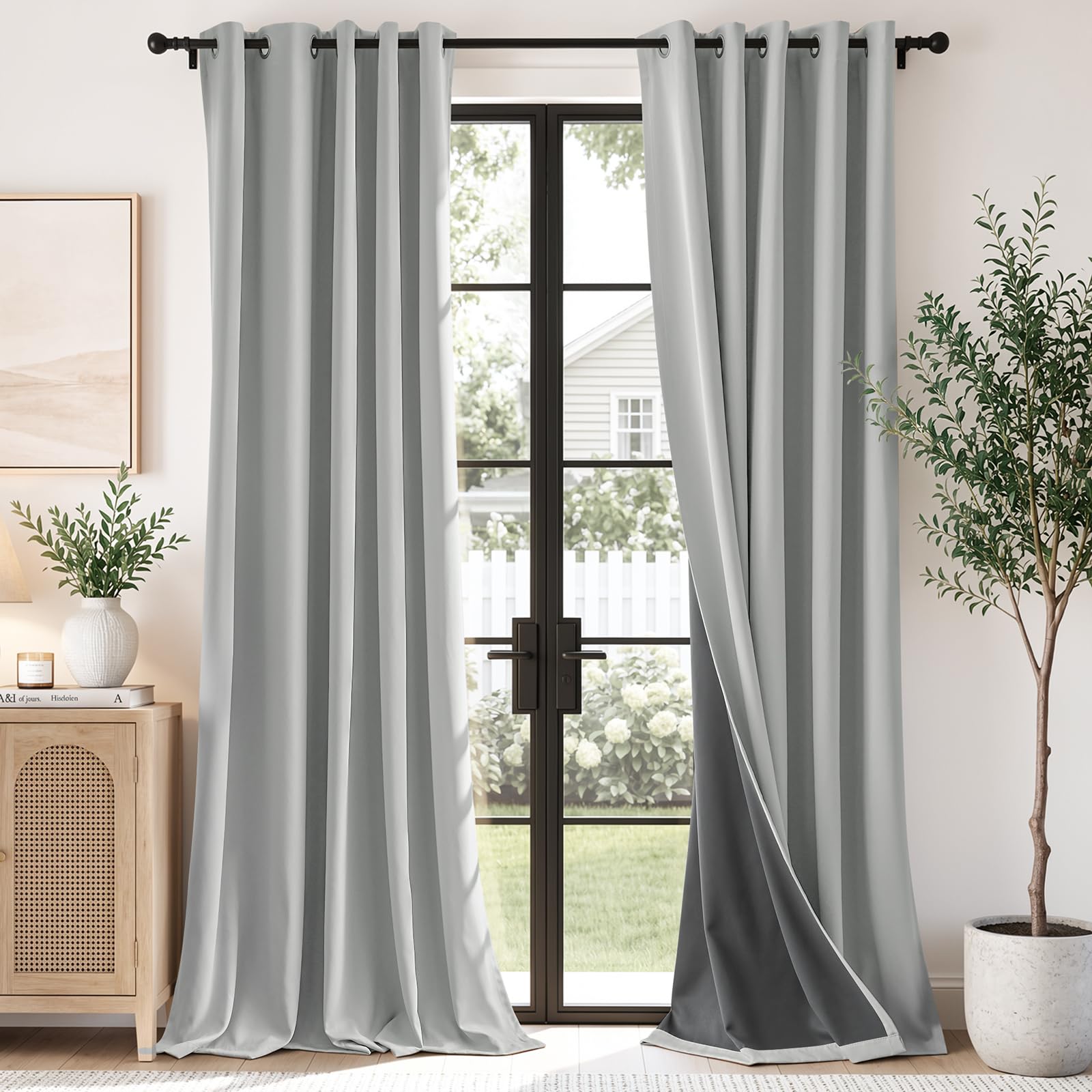 TOPICK High-density Full Blackout Curtains, Super Soft, W66xL90, Light Grey