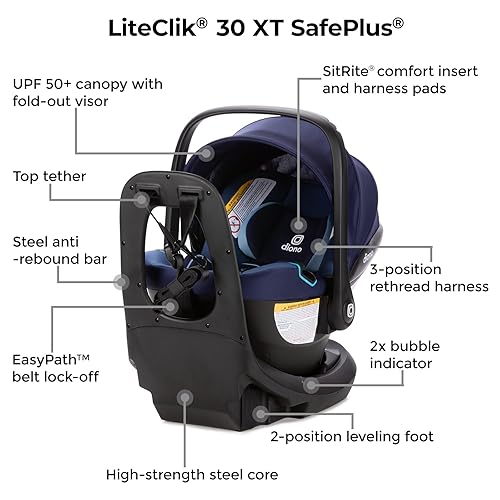 Miniatura 6 de Diono LiteClik30 XT SafePlus - Asiento y base para automóvil infantil, orientación trasera para bebés de 4 a 30 libras, ingeniería SafePlus, con