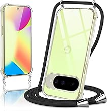 Case for Google Pixel 10 with Lanyard, Transparent Silicone Anti-Yellowing Adjustable Collar Case, Phone Case Shockproof Portable Lanyard Cover for Google 10 - Black
