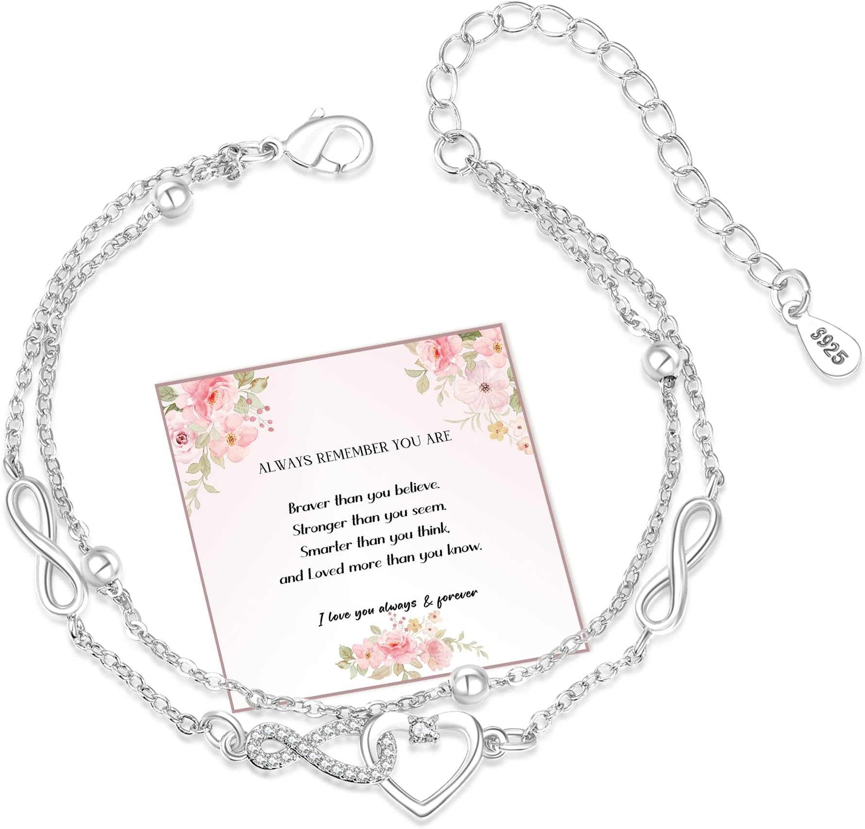 EXGOXBracelets for Women Infinity Bracelet for Women Silver Bracelets for Women A Little Love Heart Adjustable Ladies Bracelets Sterling Silver Infinity Bracelets Gifts for WomenRecycled Claim Standard 100